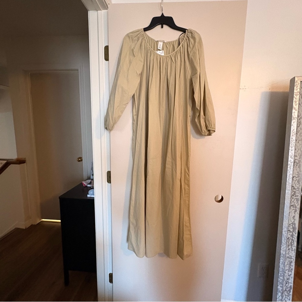 Light Green oversized Long Sleeve Maxi Dress M 100% Cotton